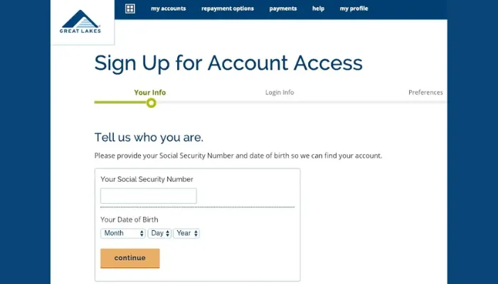 Screenshot of Mygreatlakes signup process Screenshot of Mygreatlakes signup process